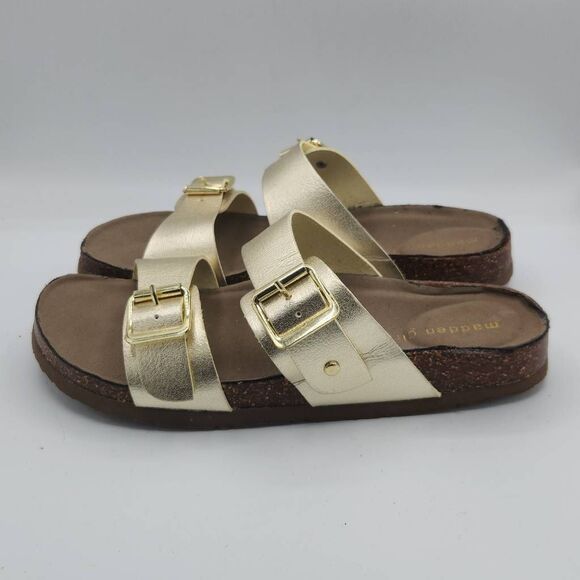 Madden Girl Women's Size 8 Brando Metallic Silver Double Buckle Sandals - Picture 2 of 9